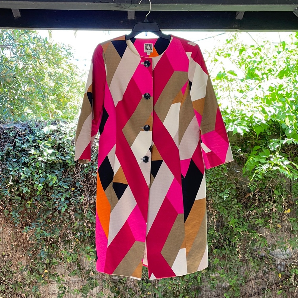 Anne Klein long blazerlbright color block fabric